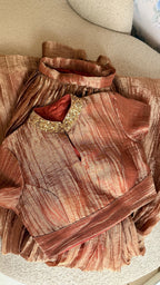 Copper tissue hand work lehenga