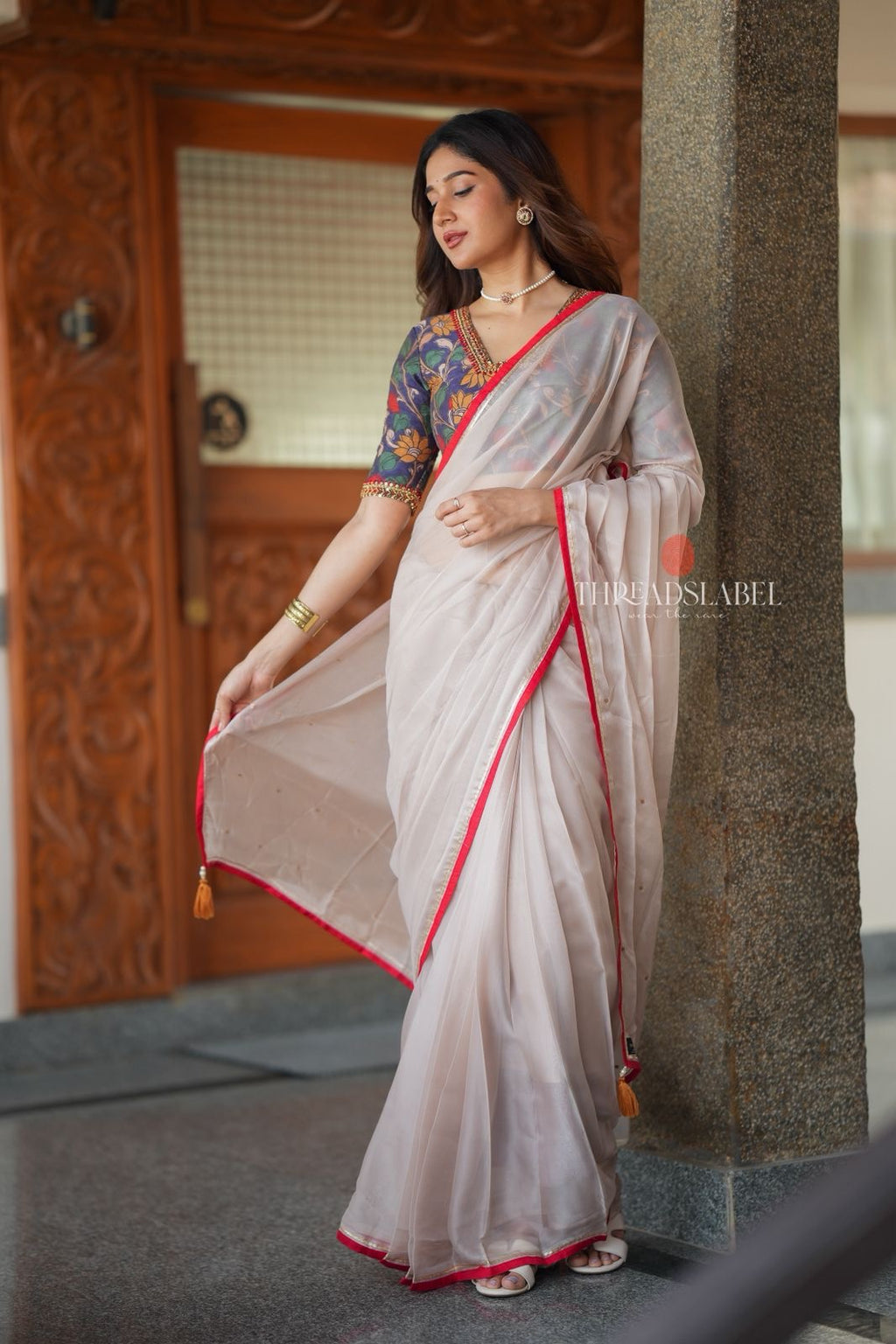 Blue kalamkari hand work blouse (only blouse)