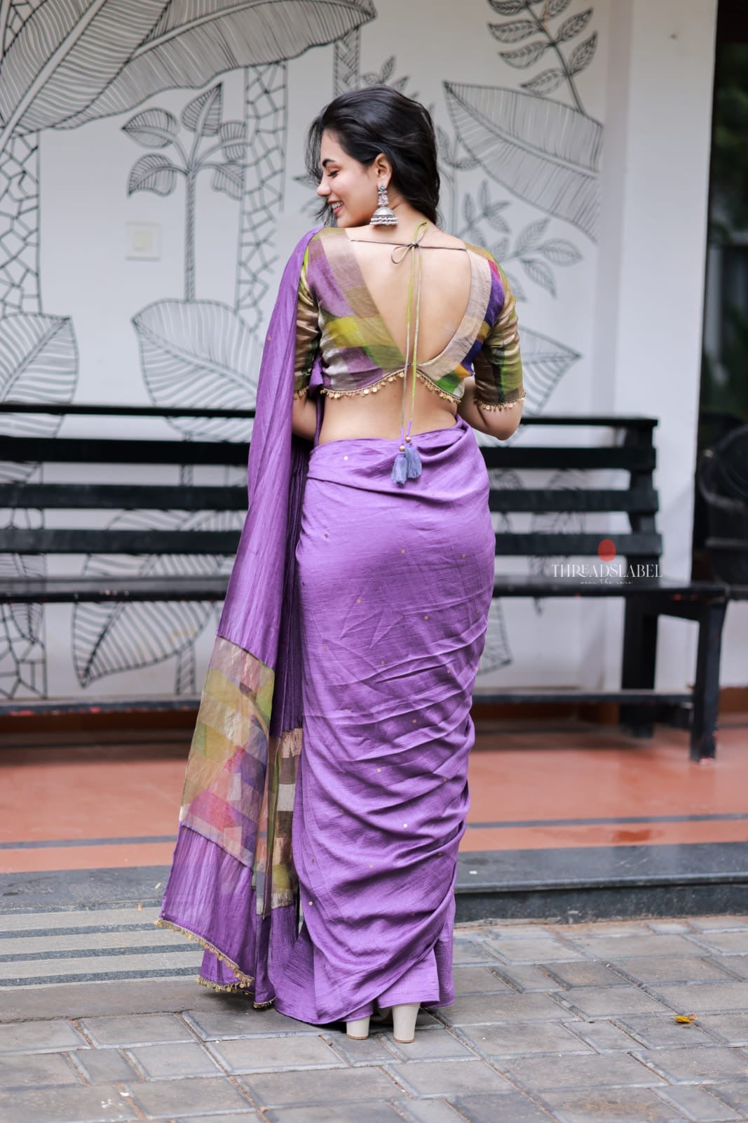 Purple Marble Saree with Handwork Blouse