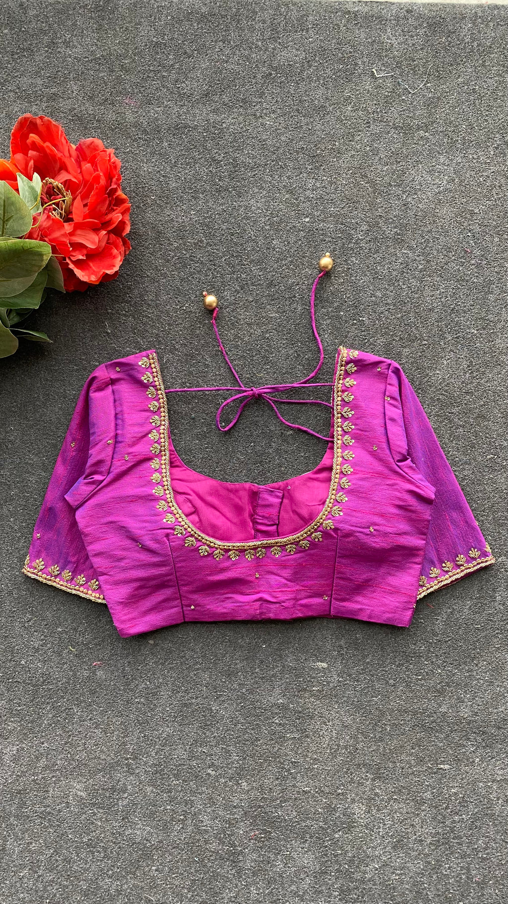 Magenta silk heavy hand worked blouse