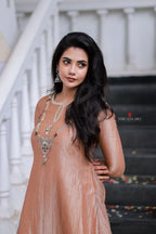 Peach tissue JEWEL NECK kurti