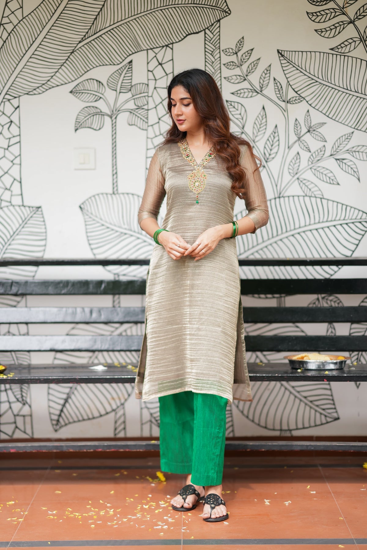 Silver tissue JEWEL NECK kurti