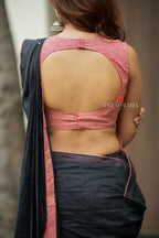 Black mul chanderi saree with pink embroidery blouse