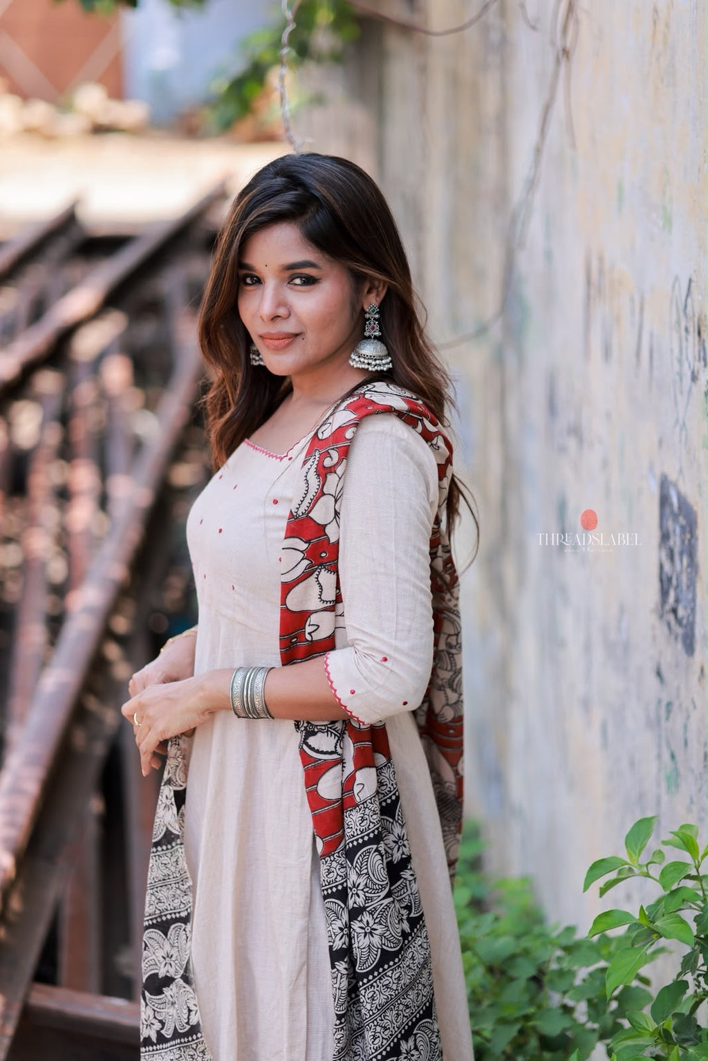 Cream cotton 3 piece Kurti set