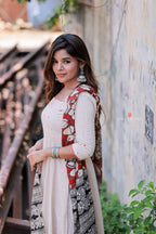 Cream cotton 3 piece Kurti set