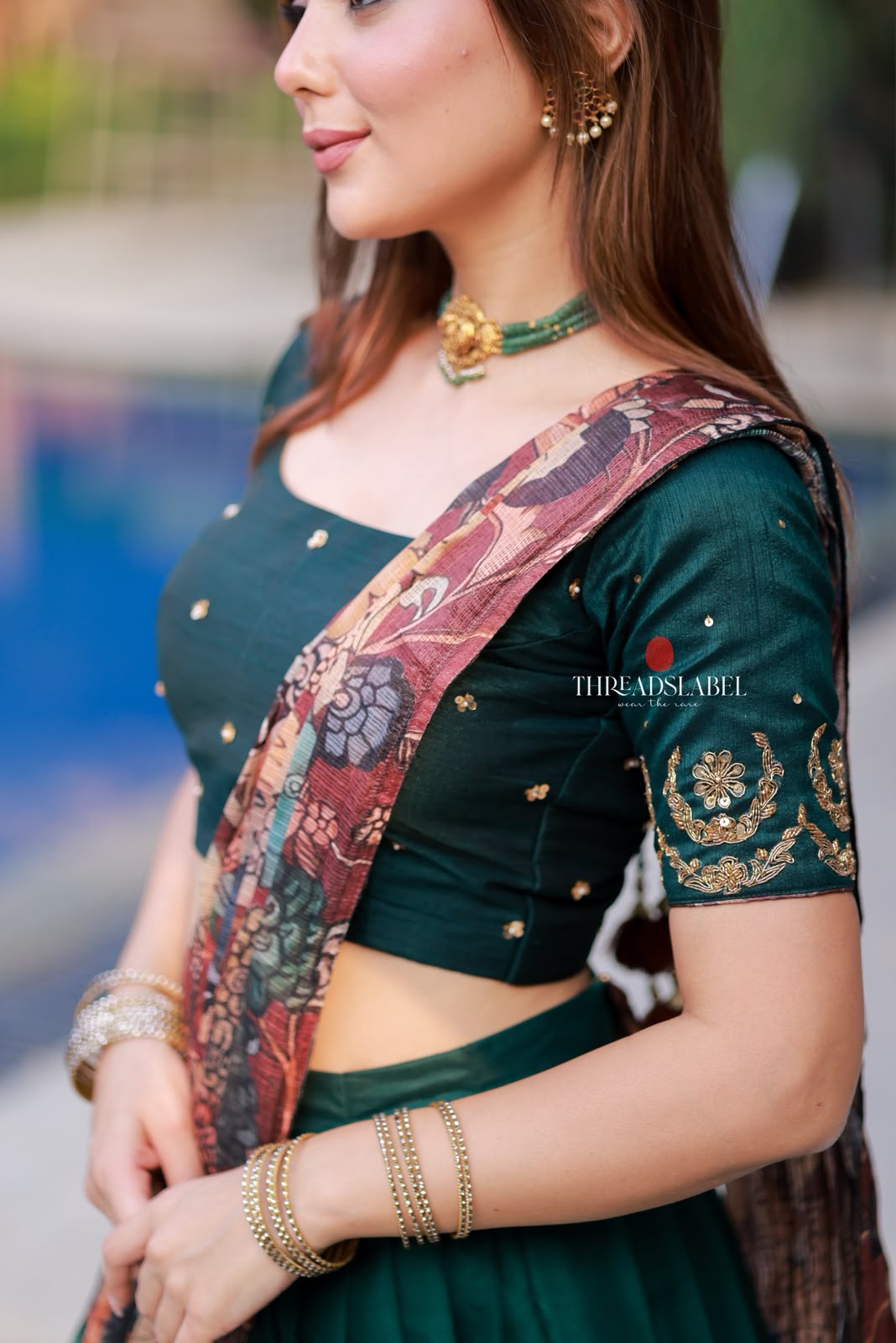 Green kalamkari handwork lehenga