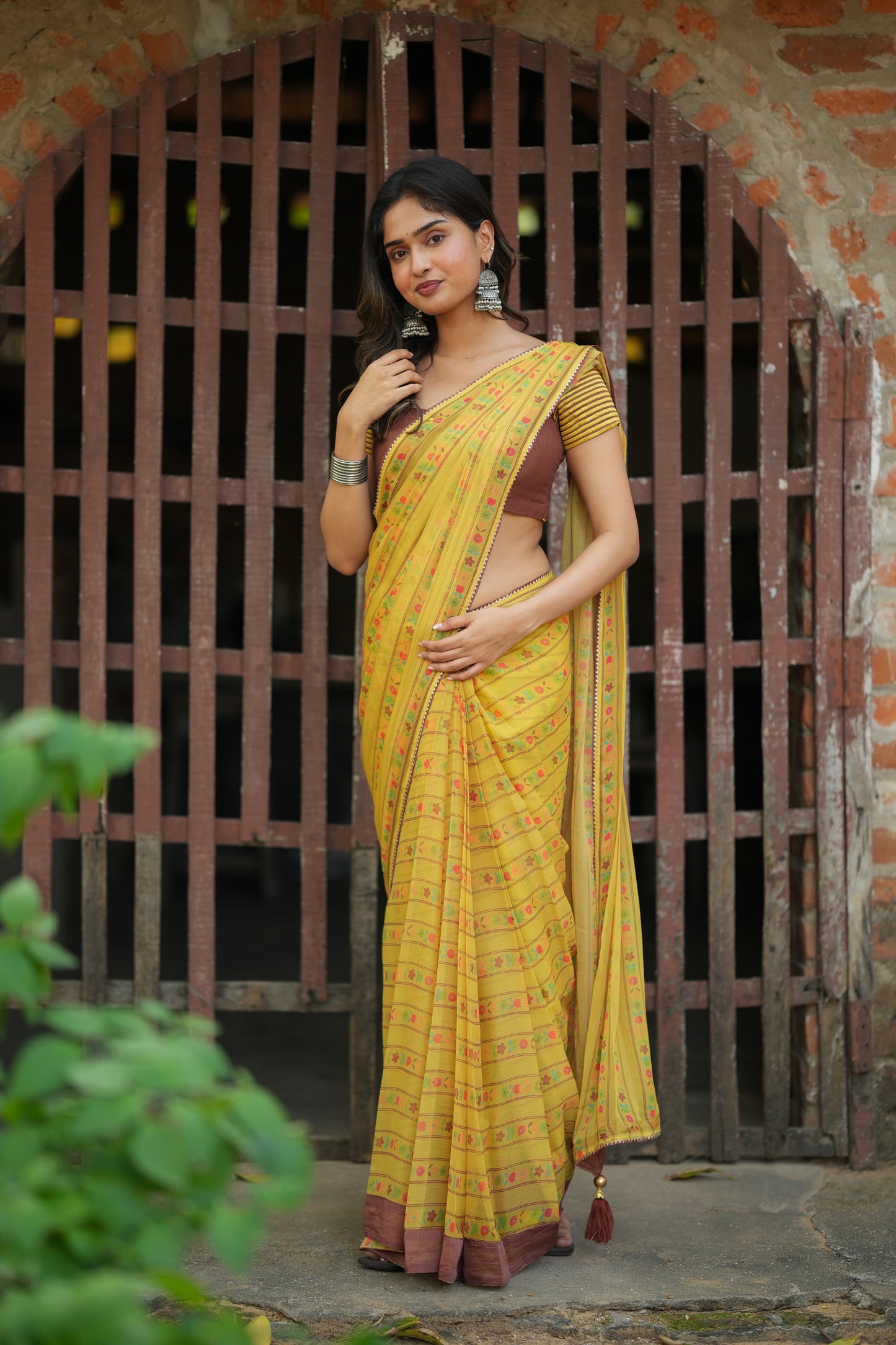 Brown cotton intricate hand work blouse (only blouse)