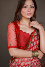 Red cotton kota saree with hand work blouse