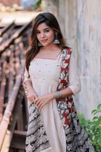 Cream cotton 3 piece Kurti set
