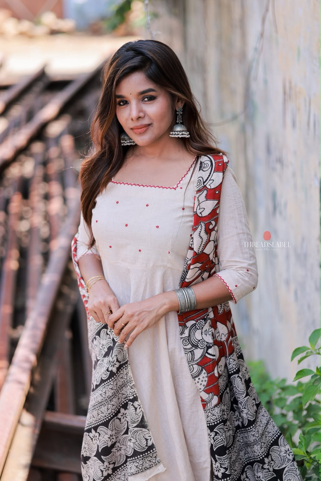 Cream cotton 3 piece Kurti set