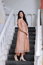 Peach tissue JEWEL NECK kurti
