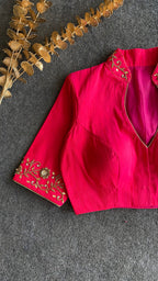 Pink silk collar & sleeves hand worked blouse