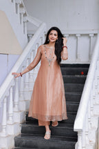 Peach tissue JEWEL NECK kurti