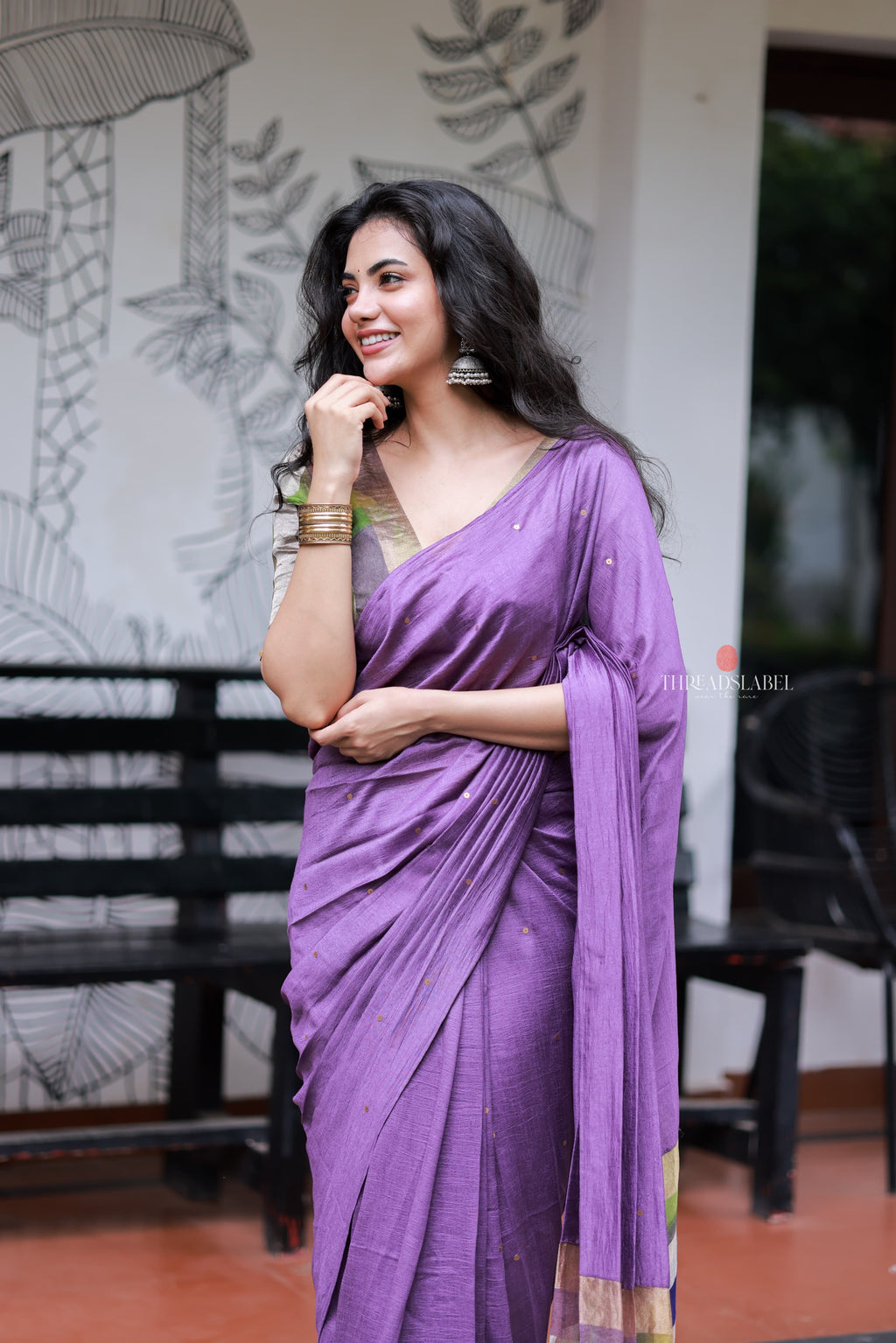 Purple Marble Saree with Handwork Blouse
