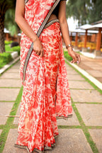 Cream red kota doria designer saree