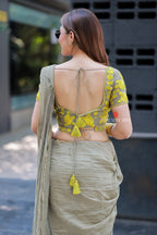 Apple green mul chanderi with embroidery blouse