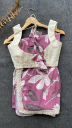 Lilac pink georgette saree with white embroidery blouse