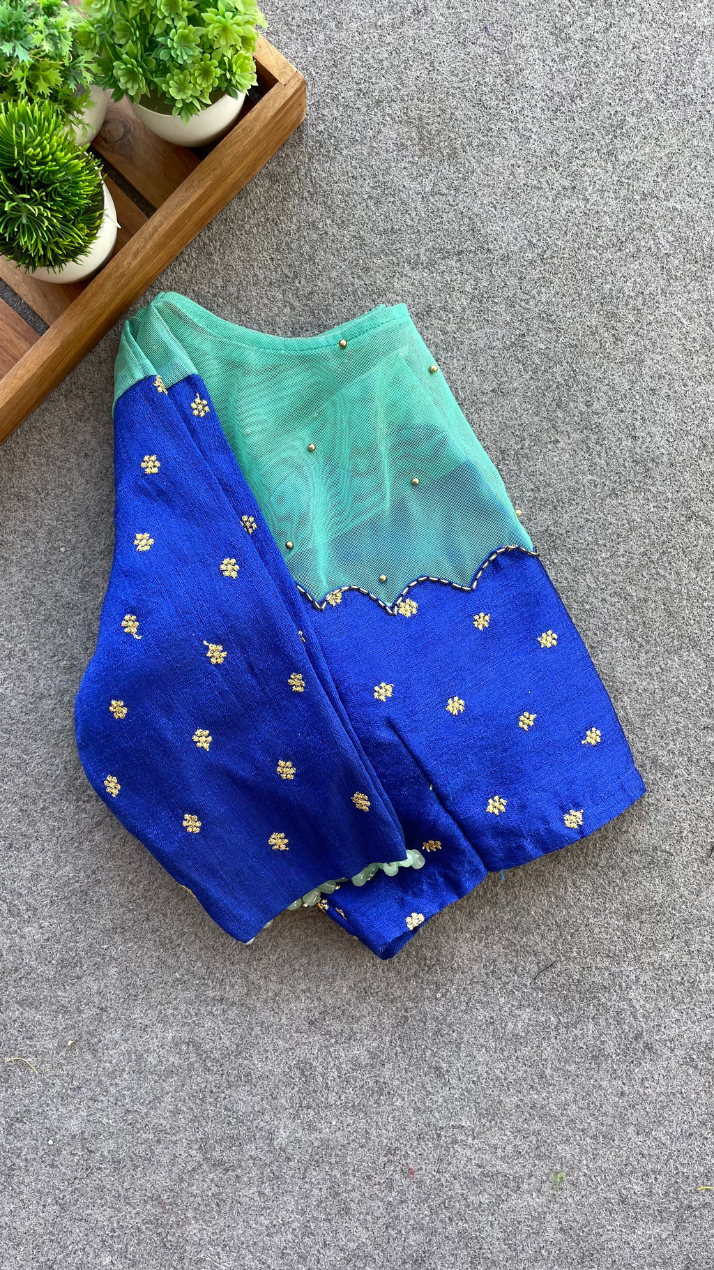 Blue silk netted & handwork blouse