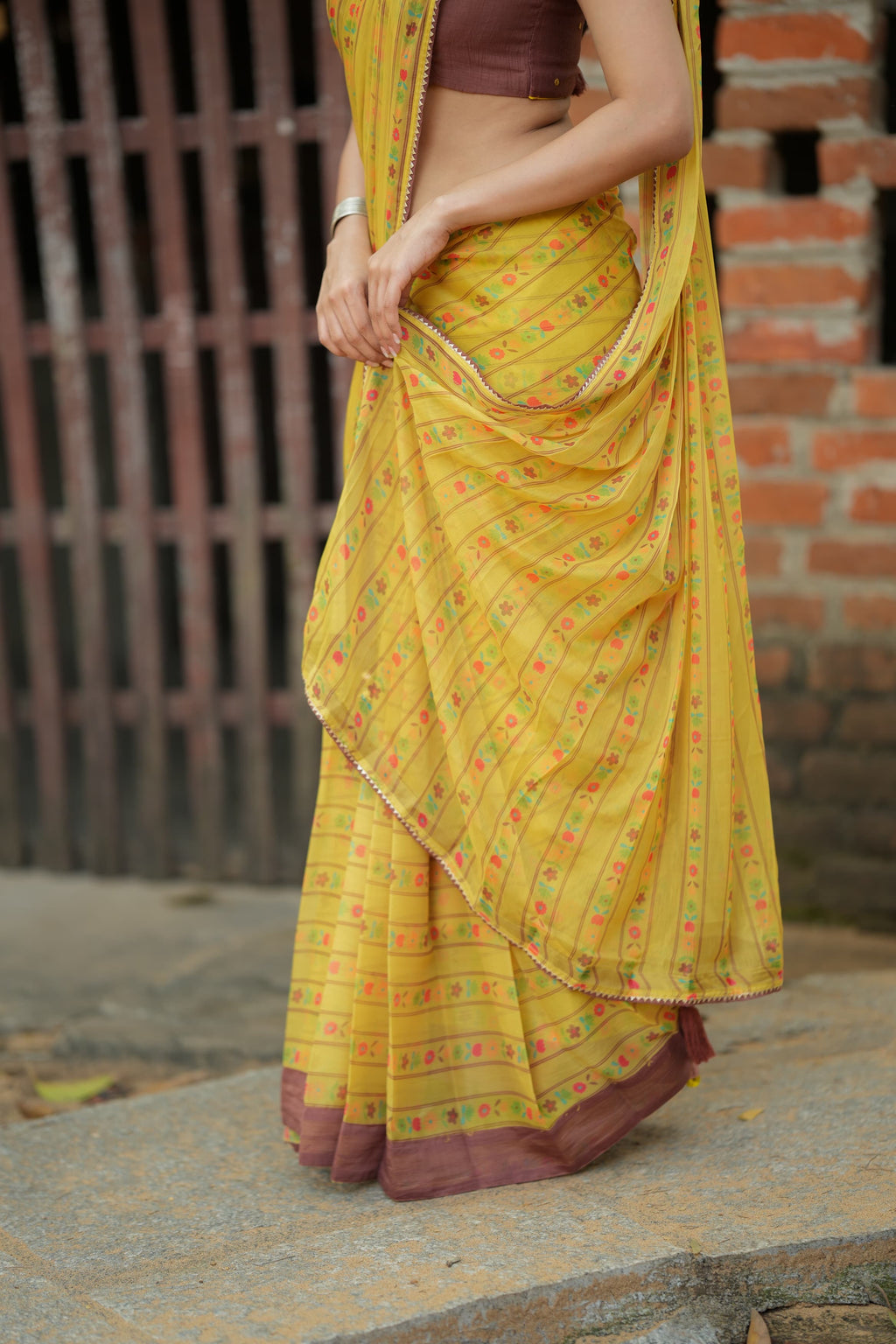 Brown cotton intricate hand work blouse (only blouse)