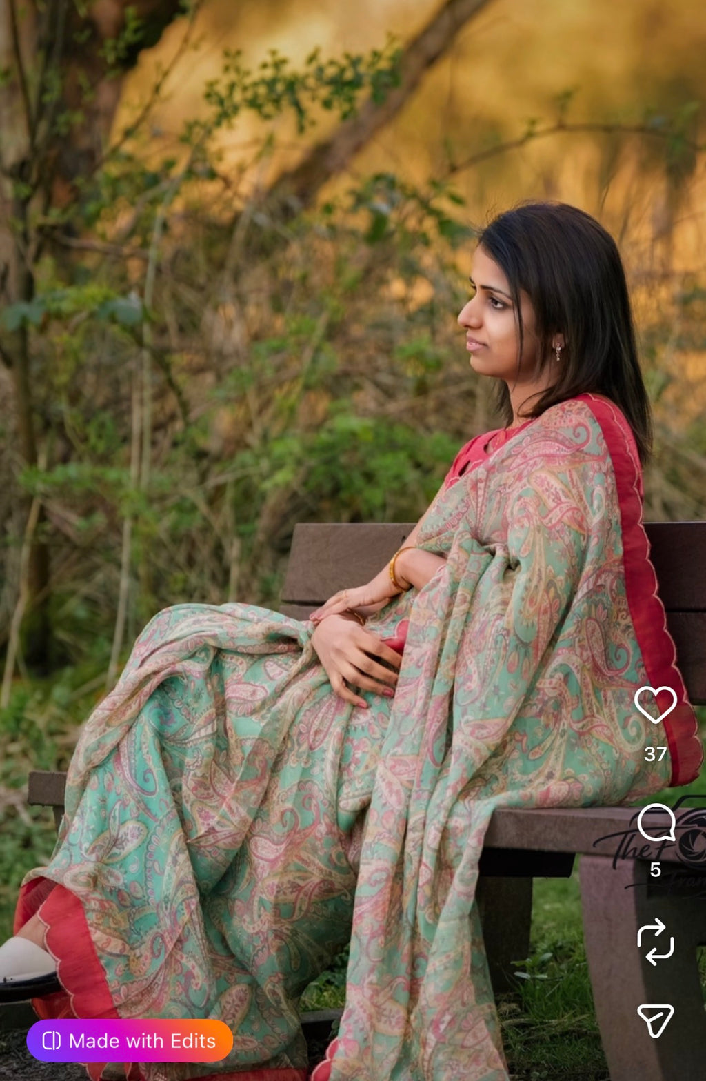 Jade green viscose jute saree with pink tissue blouse
