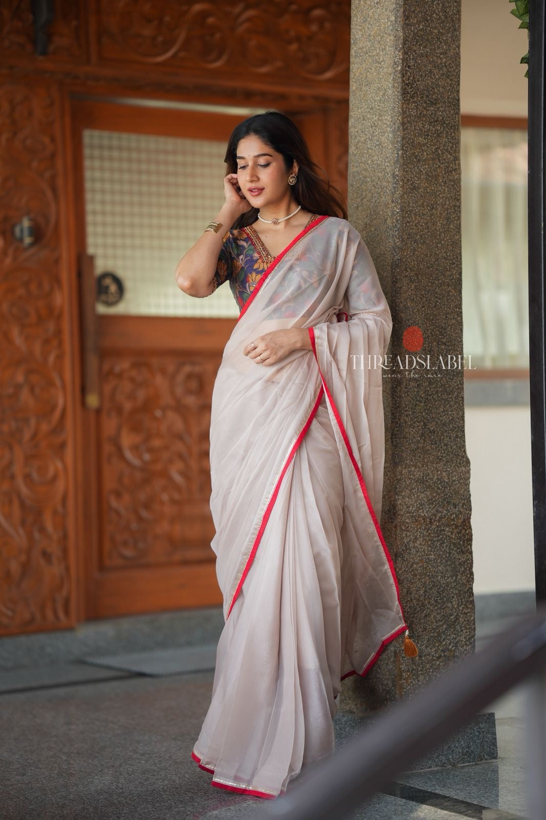 Blue kalamkari hand work blouse (only blouse)