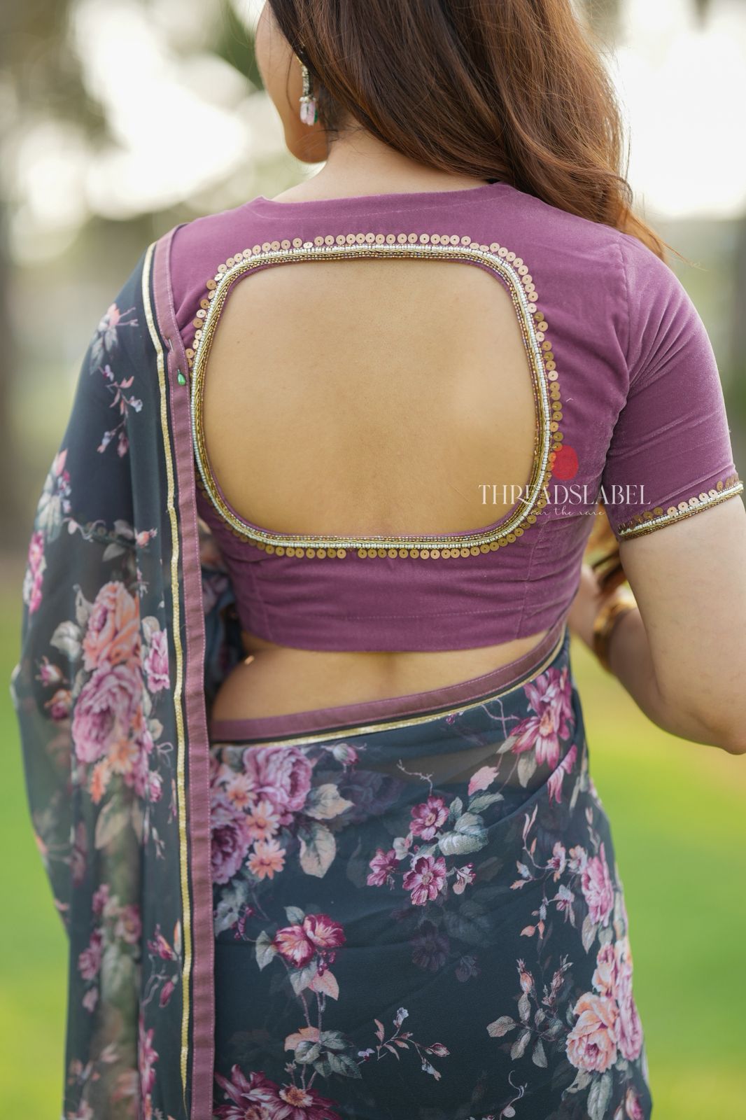 Mauve pink velvet hand work blouse (only blouse)