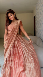 Copper tissue hand work lehenga