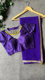 purple jewel neck hand worked blouse