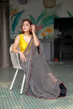 Black & white matrix chiffon saree with chess blouse