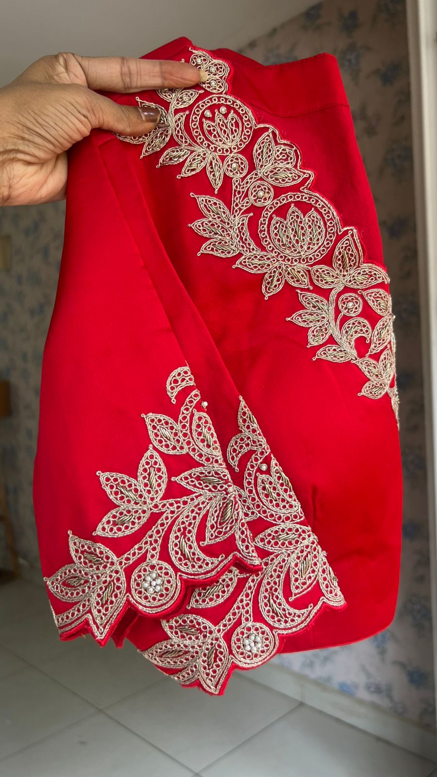 Red Gajji silk saree with heavy embroidery blouse