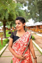 Cream red kota doria designer saree