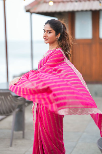 Pink organza silk saree with banarasi blouse