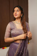 Lavender tissue handmade lehenga with blouse