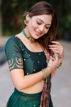 Green kalamkari handwork lehenga