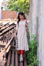 Cream cotton 3 piece Kurti set