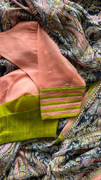 Midnight blue paisleys chiffon saree with hand worked blouse
