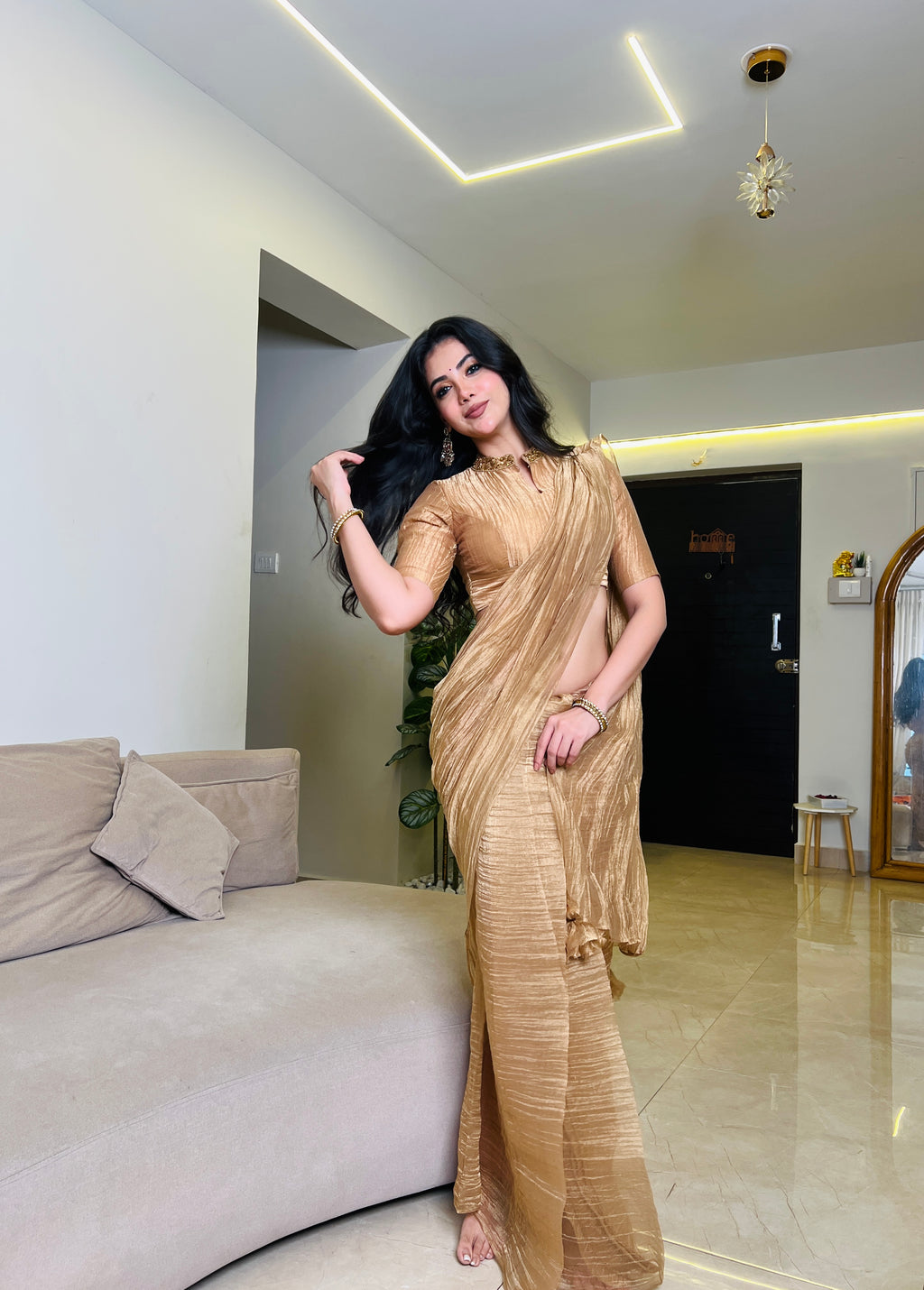 Antique tissue saree with hand work blouse