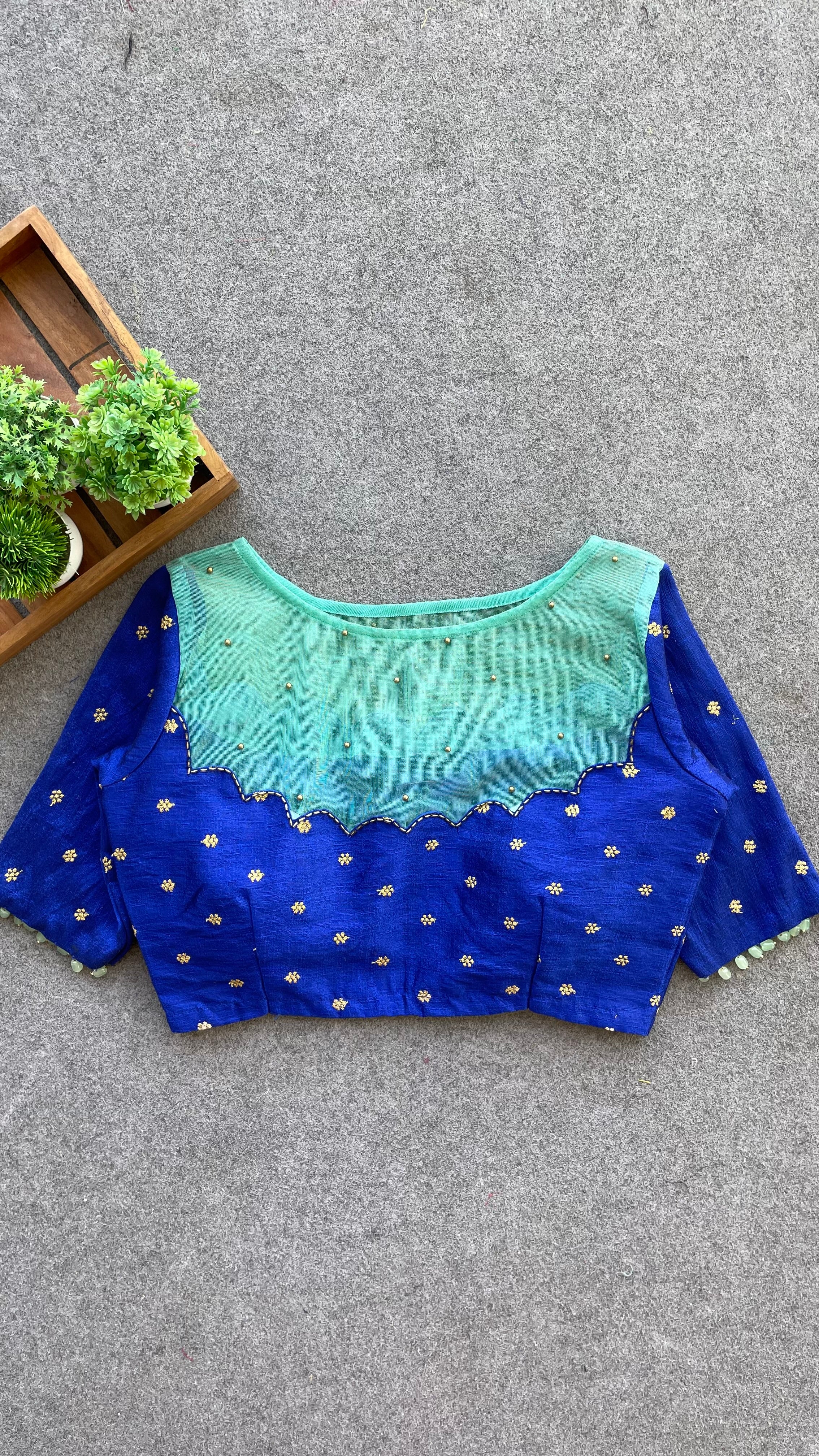 Blue silk netted & handwork blouse