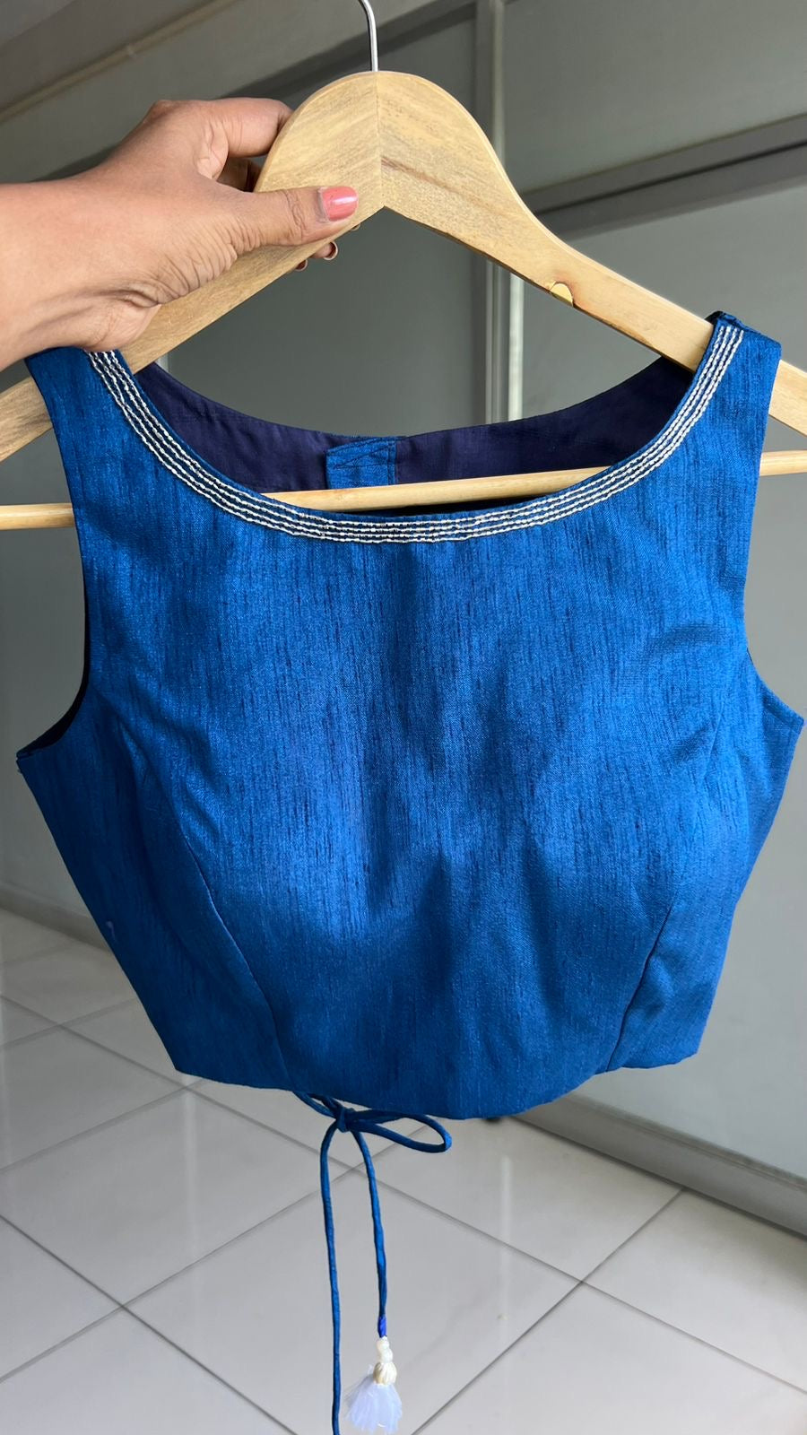 Blue silk hand work blouse (only blouse )
