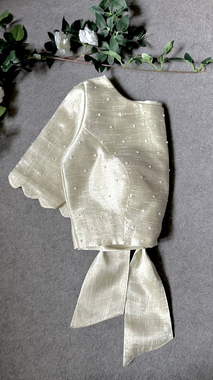 Pure silver tissue pearl handwork blouse
