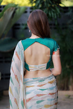 Cream chiffon paisley print saree (only saree)