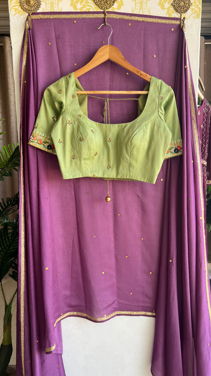 Purple marble saree with pista handworked blouse