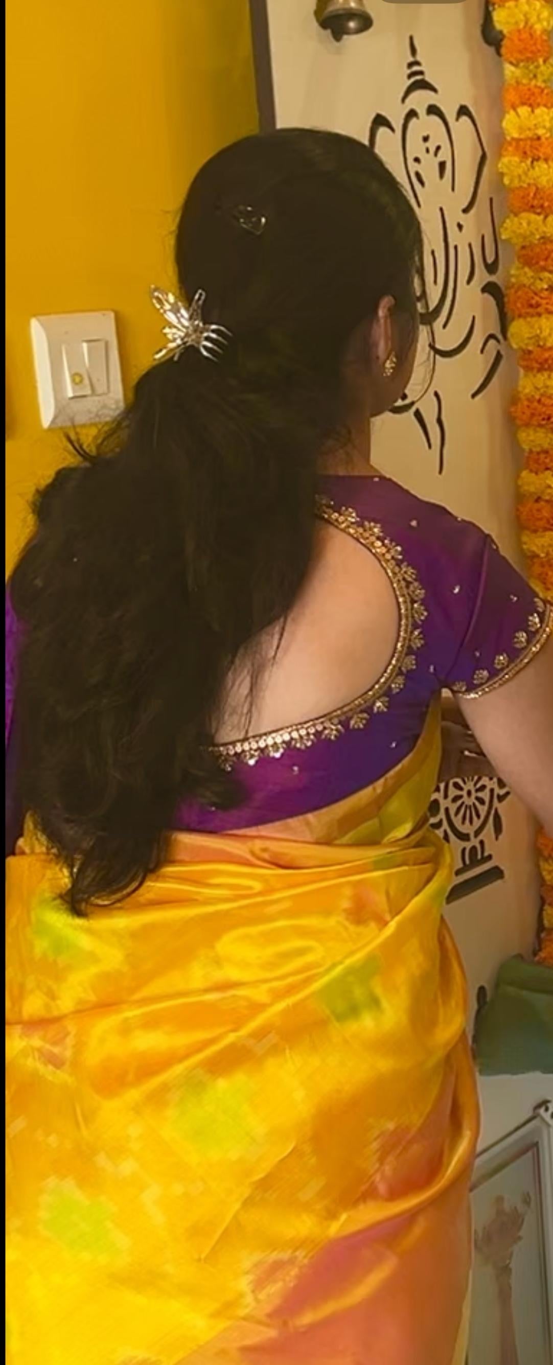 Orange silk heavy hand worked blouse