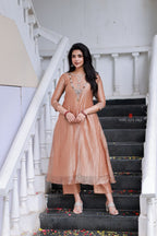 Peach tissue JEWEL NECK kurti
