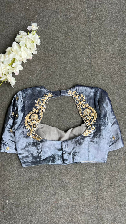 Grey velvet heavy hand work blouse