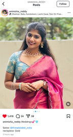 Blue tissue banarasi hand worked blouse (Only blouse)