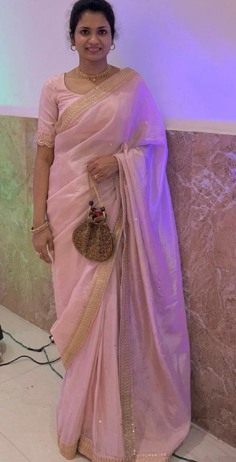 Peach soft silk saree with hand worked blouse