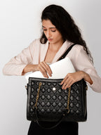 Women black textured office & fashion bag