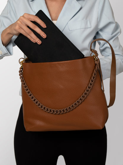 Women textured coffee brown office hand bag