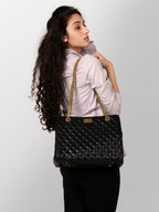 Women black textured office bag